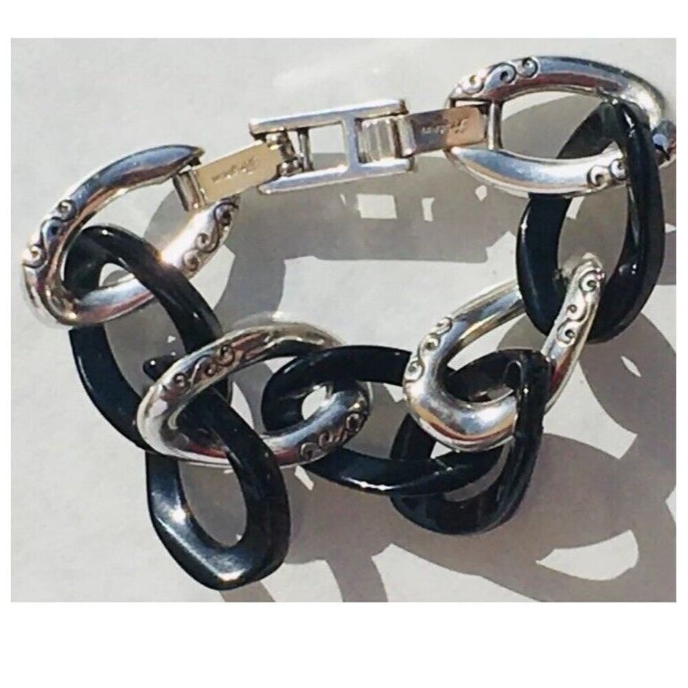 Brighton Contempo scroll Link Chain Ombré Link Strand Bracelet Silver & Brown